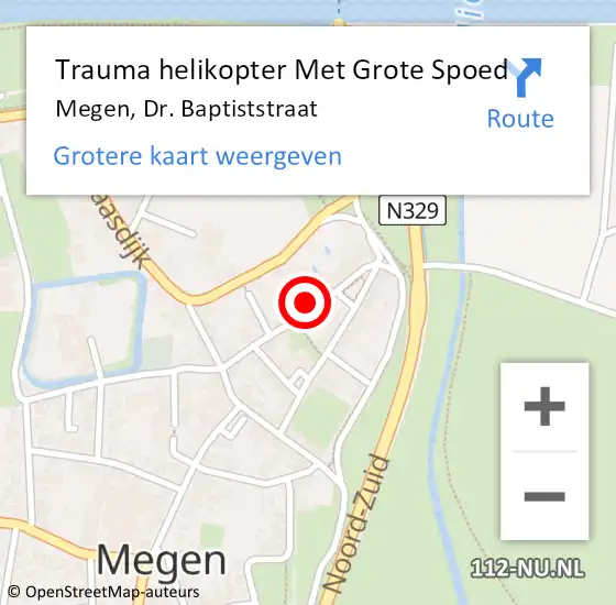 Locatie op kaart van de 112 melding: Trauma helikopter Met Grote Spoed Naar Megen, Dr. Baptiststraat op 27 mei 2022 15:57