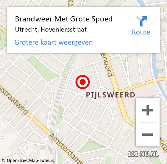 Locatie op kaart van de 112 melding: Brandweer Met Grote Spoed Naar Utrecht, Hoveniersstraat op 27 mei 2022 16:13