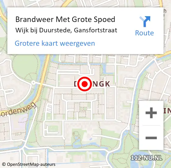 Locatie op kaart van de 112 melding: Brandweer Met Grote Spoed Naar Wijk bij Duurstede, Gansfortstraat op 27 mei 2022 16:34