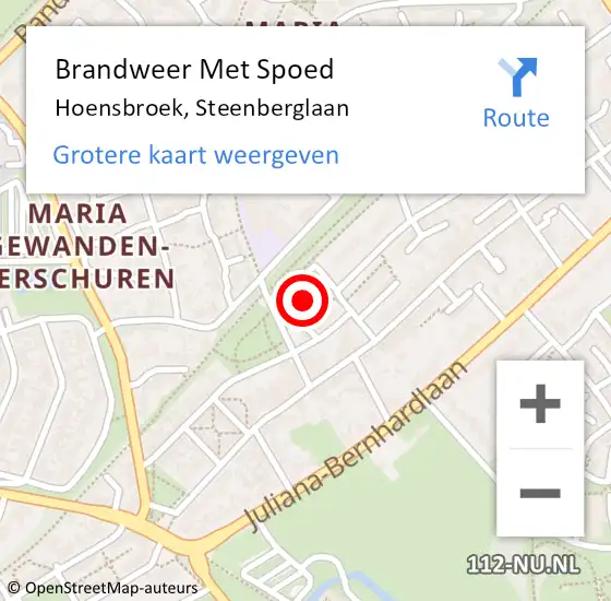 Locatie op kaart van de 112 melding: Brandweer Met Spoed Naar Hoensbroek, Steenberglaan op 27 mei 2022 17:10