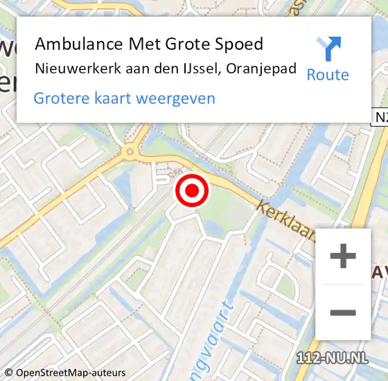 Locatie op kaart van de 112 melding: Ambulance Met Grote Spoed Naar Nieuwerkerk aan den IJssel, Oranjepad op 27 mei 2022 17:15