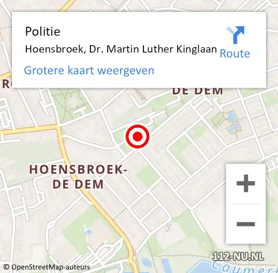 Locatie op kaart van de 112 melding: Politie Hoensbroek, Dr. Martin Luther Kinglaan op 27 mei 2022 17:32