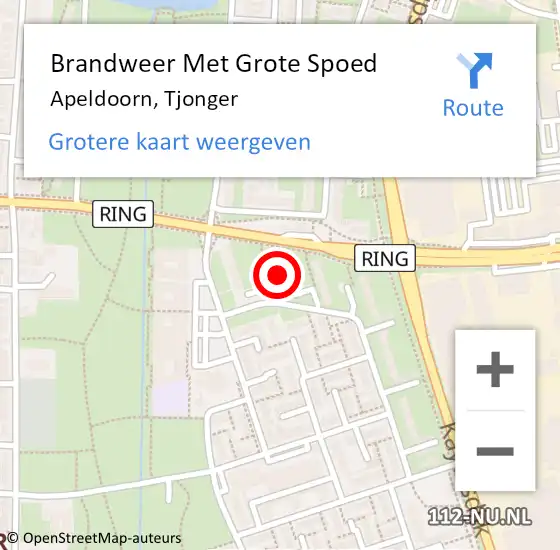 Locatie op kaart van de 112 melding: Brandweer Met Grote Spoed Naar Apeldoorn, Tjonger op 27 mei 2022 17:37