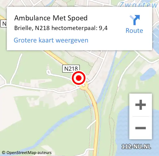 Locatie op kaart van de 112 melding: Ambulance Met Spoed Naar Brielle, N218 hectometerpaal: 9,4 op 27 mei 2022 17:40