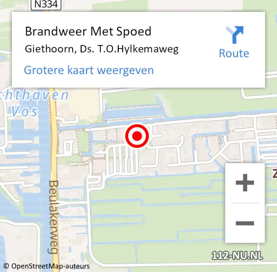 Locatie op kaart van de 112 melding: Brandweer Met Spoed Naar Giethoorn, Ds. T.O.Hylkemaweg op 27 mei 2022 17:44