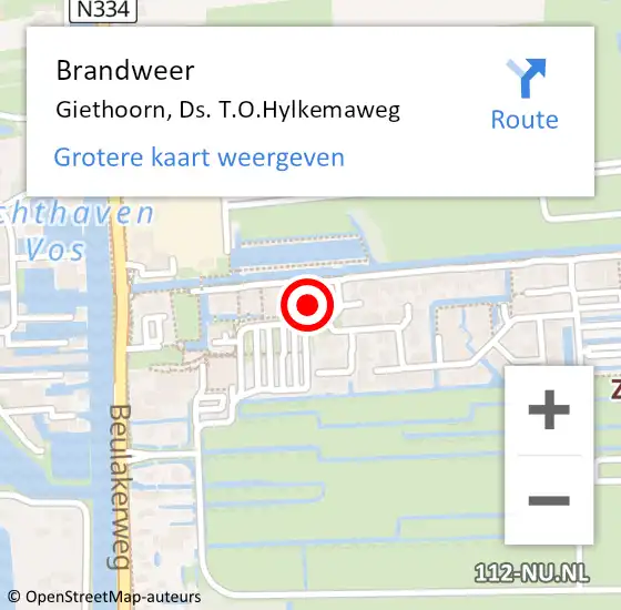 Locatie op kaart van de 112 melding: Brandweer Giethoorn, Ds. T.O.Hylkemaweg op 27 mei 2022 17:47