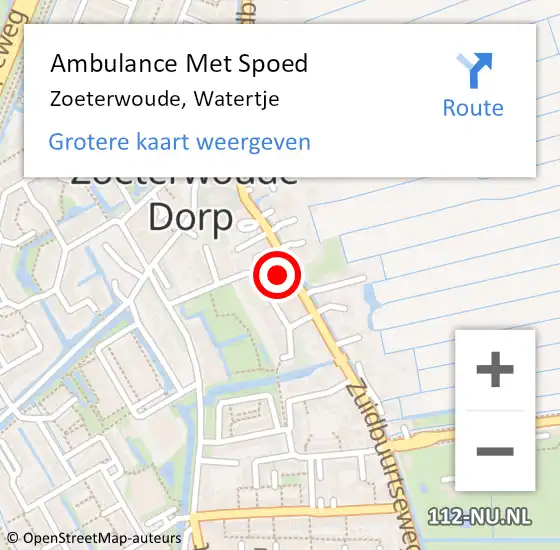 Locatie op kaart van de 112 melding: Ambulance Met Spoed Naar Zoeterwoude, Watertje op 27 mei 2022 18:17