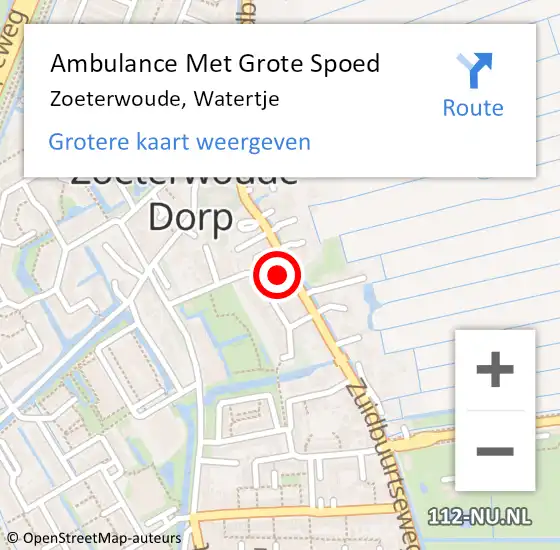 Locatie op kaart van de 112 melding: Ambulance Met Grote Spoed Naar Zoeterwoude, Watertje op 27 mei 2022 18:19