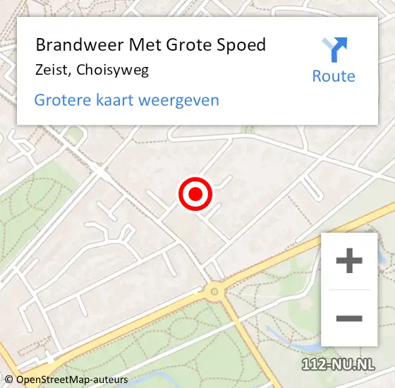 Locatie op kaart van de 112 melding: Brandweer Met Grote Spoed Naar Zeist, Choisyweg op 18 juli 2014 14:45