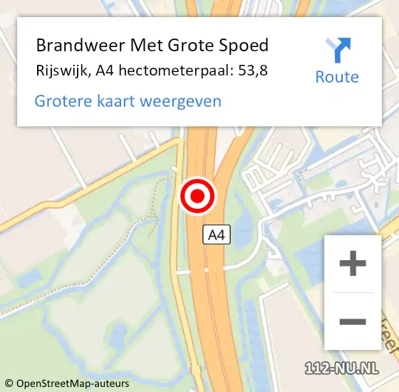 Locatie op kaart van de 112 melding: Brandweer Met Grote Spoed Naar Rijswijk, A4 hectometerpaal: 53,8 op 27 mei 2022 19:04