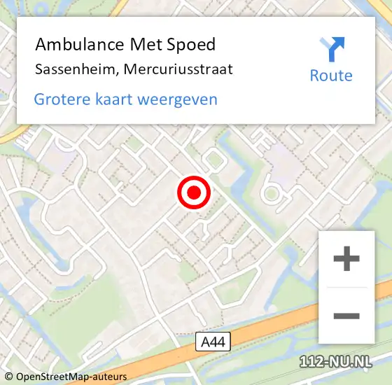 Locatie op kaart van de 112 melding: Ambulance Met Spoed Naar Sassenheim, Mercuriusstraat op 27 mei 2022 19:17