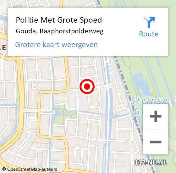 Locatie op kaart van de 112 melding: Politie Met Grote Spoed Naar Gouda, Raaphorstpolderweg op 27 mei 2022 19:26