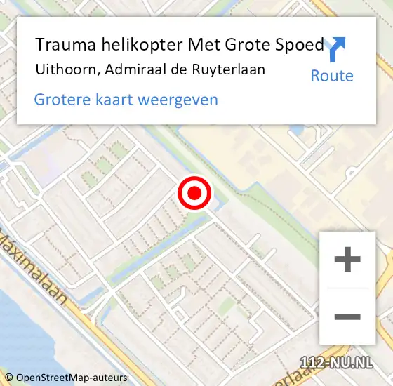 Locatie op kaart van de 112 melding: Trauma helikopter Met Grote Spoed Naar Uithoorn, Admiraal de Ruyterlaan op 27 mei 2022 19:40