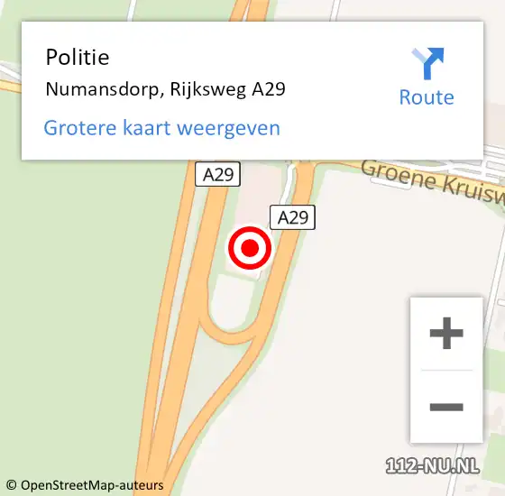 Locatie op kaart van de 112 melding: Politie Numansdorp, Rijksweg A29 op 27 mei 2022 19:47