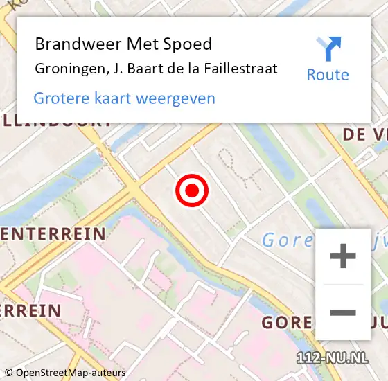 Locatie op kaart van de 112 melding: Brandweer Met Spoed Naar Groningen, J. Baart de la Faillestraat op 27 mei 2022 20:09