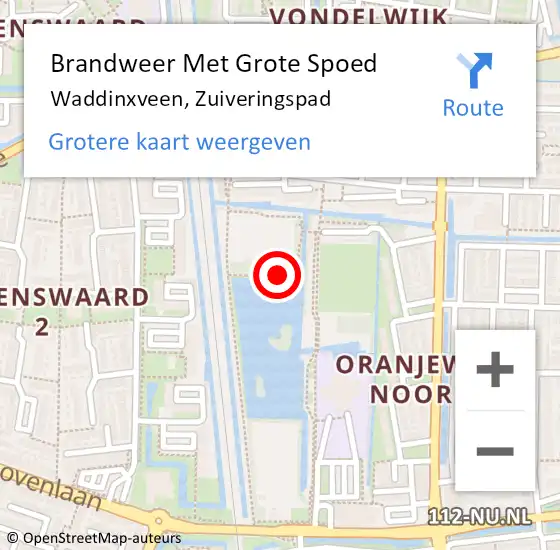 Locatie op kaart van de 112 melding: Brandweer Met Grote Spoed Naar Waddinxveen, Zuiveringspad op 27 mei 2022 20:12