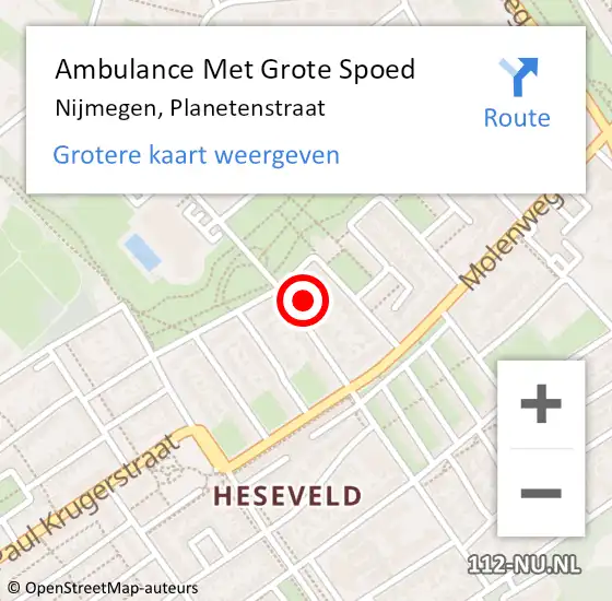 Locatie op kaart van de 112 melding: Ambulance Met Grote Spoed Naar Nijmegen, Planetenstraat op 27 mei 2022 20:12