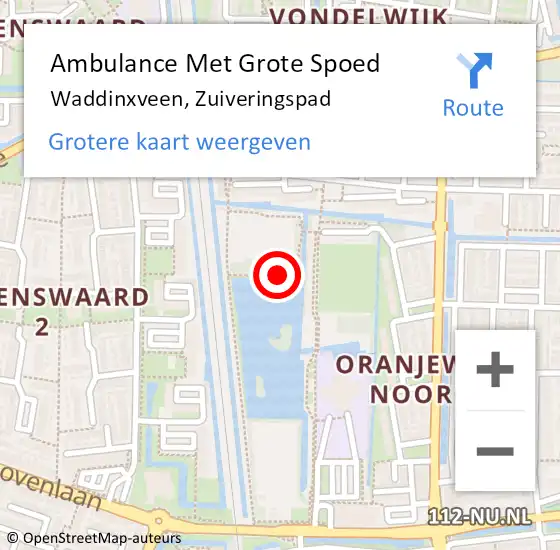 Locatie op kaart van de 112 melding: Ambulance Met Grote Spoed Naar Waddinxveen, Zuiveringspad op 27 mei 2022 20:15