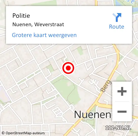 Locatie op kaart van de 112 melding: Politie Nuenen, Weverstraat op 27 mei 2022 20:33