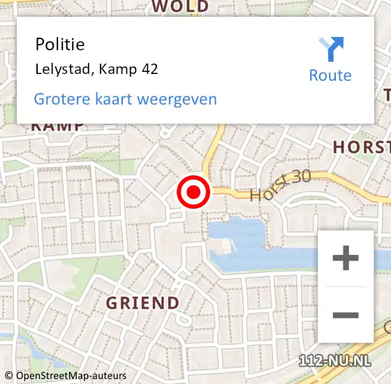 Locatie op kaart van de 112 melding: Politie Lelystad, Kamp 42 op 27 mei 2022 20:42