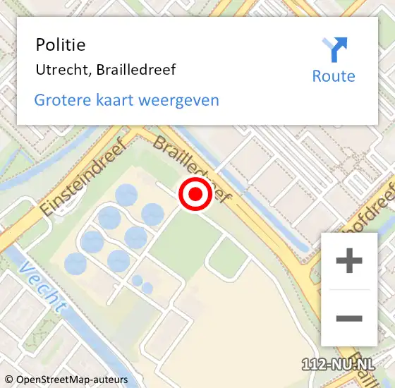 Locatie op kaart van de 112 melding: Politie Utrecht, Brailledreef op 27 mei 2022 20:55
