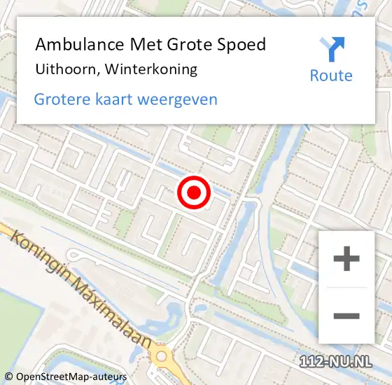 Locatie op kaart van de 112 melding: Ambulance Met Grote Spoed Naar Uithoorn, Winterkoning op 27 mei 2022 21:06