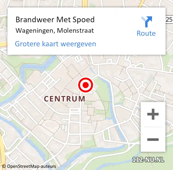 Locatie op kaart van de 112 melding: Brandweer Met Spoed Naar Wageningen, Molenstraat op 27 mei 2022 21:36