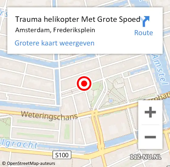 Locatie op kaart van de 112 melding: Trauma helikopter Met Grote Spoed Naar Amsterdam, Frederiksplein op 27 mei 2022 21:49