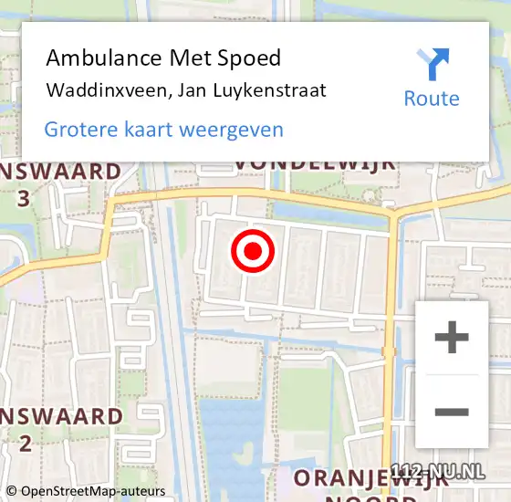 Locatie op kaart van de 112 melding: Ambulance Met Spoed Naar Waddinxveen, Jan Luykenstraat op 27 mei 2022 21:51