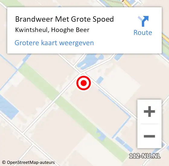 Locatie op kaart van de 112 melding: Brandweer Met Grote Spoed Naar Kwintsheul, Hooghe Beer op 27 mei 2022 22:09