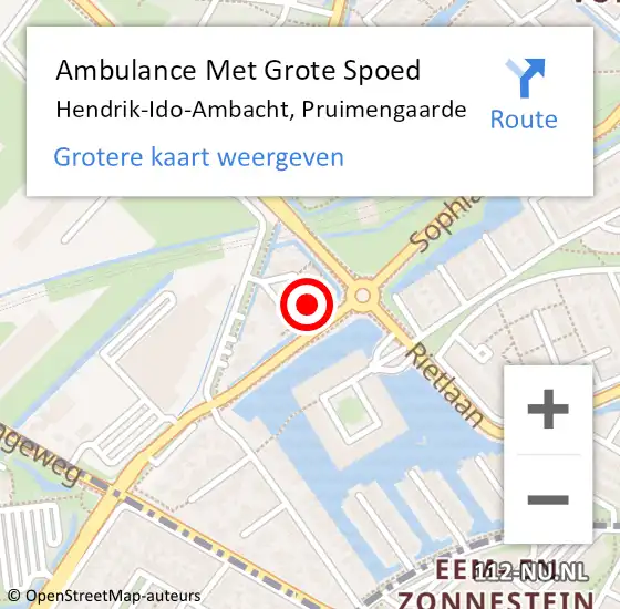 Locatie op kaart van de 112 melding: Ambulance Met Grote Spoed Naar Hendrik-Ido-Ambacht, Pruimengaarde op 27 mei 2022 22:16