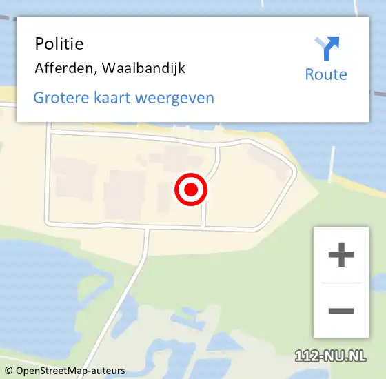 Locatie op kaart van de 112 melding: Politie Afferden, Waalbandijk op 27 mei 2022 22:26