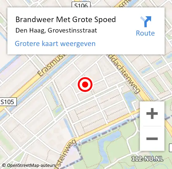 Locatie op kaart van de 112 melding: Brandweer Met Grote Spoed Naar Den Haag, Grovestinsstraat op 27 mei 2022 22:38