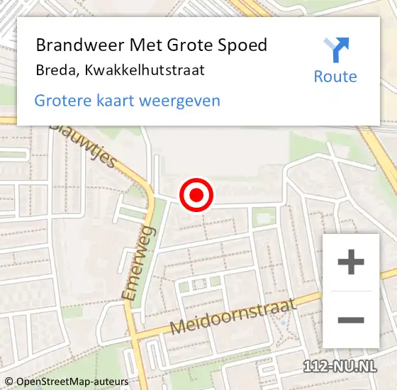 Locatie op kaart van de 112 melding: Brandweer Met Grote Spoed Naar Breda, Kwakkelhutstraat op 27 mei 2022 22:51