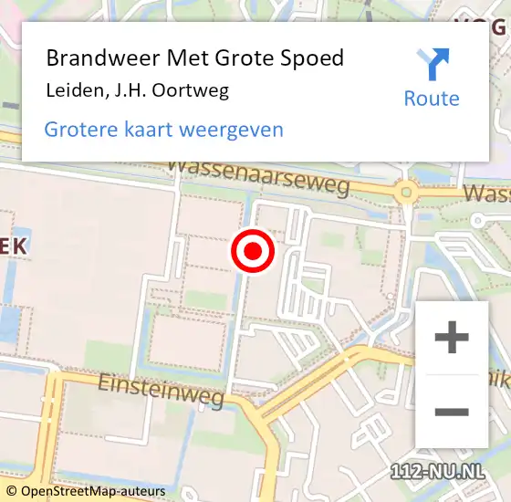 Locatie op kaart van de 112 melding: Brandweer Met Grote Spoed Naar Leiden, J.H. Oortweg op 27 mei 2022 22:55