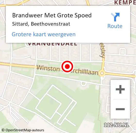 Locatie op kaart van de 112 melding: Brandweer Met Grote Spoed Naar Sittard, Beethovenstraat op 27 mei 2022 23:00
