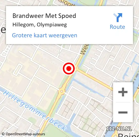 Locatie op kaart van de 112 melding: Brandweer Met Spoed Naar Hillegom, Olympiaweg op 27 mei 2022 23:07