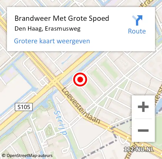 Locatie op kaart van de 112 melding: Brandweer Met Grote Spoed Naar Den Haag, Erasmusweg op 27 mei 2022 23:10