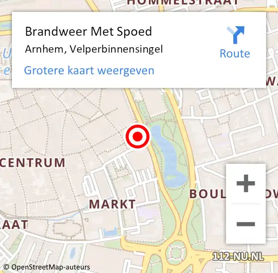 Locatie op kaart van de 112 melding: Brandweer Met Spoed Naar Arnhem, Velperbinnensingel op 27 mei 2022 23:16