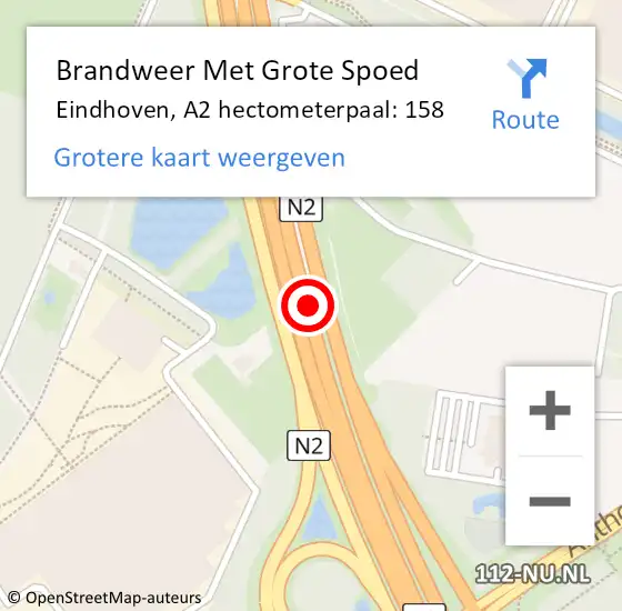 Locatie op kaart van de 112 melding: Brandweer Met Grote Spoed Naar Eindhoven, A2 hectometerpaal: 158 op 27 mei 2022 23:33
