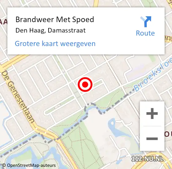 Locatie op kaart van de 112 melding: Brandweer Met Spoed Naar Den Haag, Damasstraat op 27 mei 2022 23:35