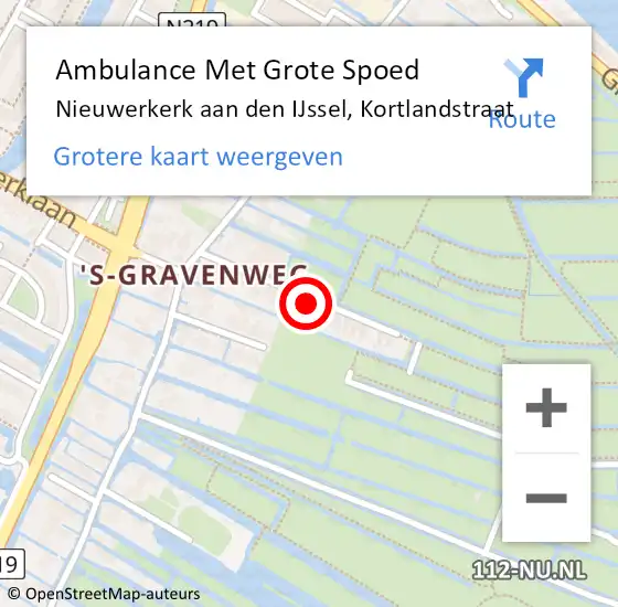 Locatie op kaart van de 112 melding: Ambulance Met Grote Spoed Naar Nieuwerkerk aan den IJssel, Kortlandstraat op 27 mei 2022 23:47