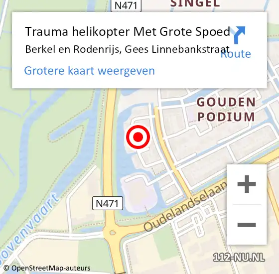 Locatie op kaart van de 112 melding: Trauma helikopter Met Grote Spoed Naar Berkel en Rodenrijs, Gees Linnebankstraat op 28 mei 2022 00:02