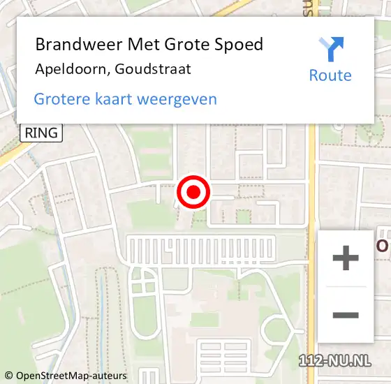 Locatie op kaart van de 112 melding: Brandweer Met Grote Spoed Naar Apeldoorn, Goudstraat op 28 mei 2022 00:55