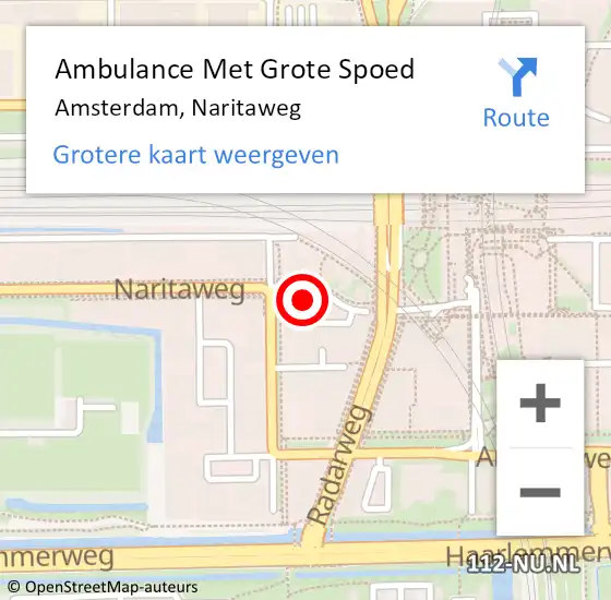Locatie op kaart van de 112 melding: Ambulance Met Grote Spoed Naar Amsterdam, Naritaweg op 28 mei 2022 00:58
