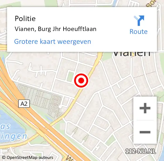 Locatie op kaart van de 112 melding: Politie Vianen, Burg Jhr Hoeufftlaan op 28 mei 2022 01:16