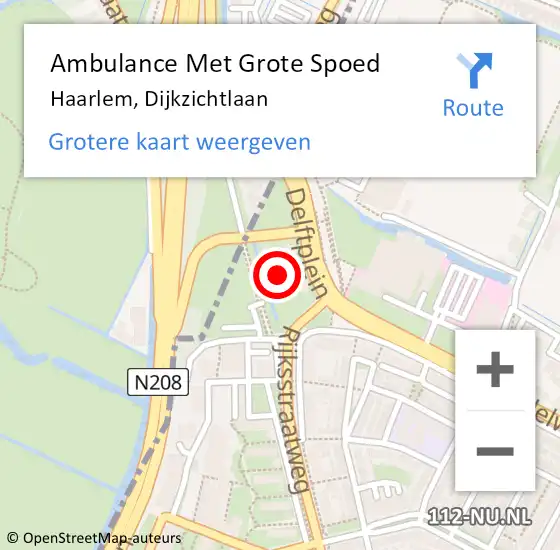 Locatie op kaart van de 112 melding: Ambulance Met Grote Spoed Naar Haarlem, Dijkzichtlaan op 28 mei 2022 01:32