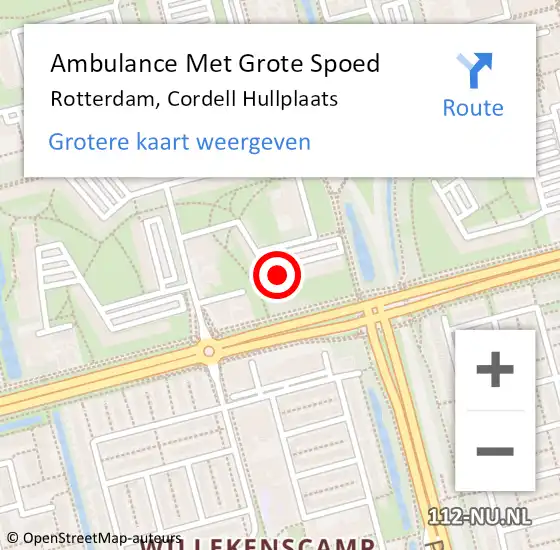 Locatie op kaart van de 112 melding: Ambulance Met Grote Spoed Naar Rotterdam, Cordell Hullplaats op 28 mei 2022 01:33