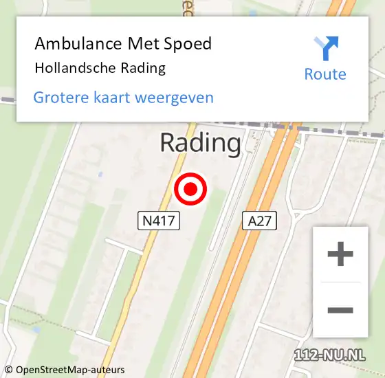Locatie op kaart van de 112 melding: Ambulance Met Spoed Naar Hollandsche Rading op 28 mei 2022 01:38