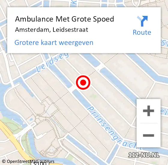 Locatie op kaart van de 112 melding: Ambulance Met Grote Spoed Naar Amsterdam, Leidsestraat op 28 mei 2022 01:51